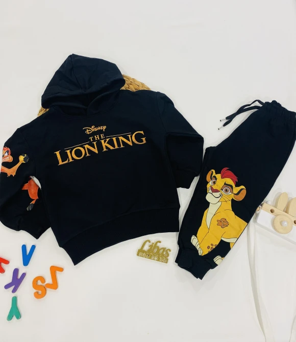 Kapüşonlu,Baskılı Sweatshirt ve Eşofman Alt ikili takım 202474 - SİYAH - 3/4 YAŞ