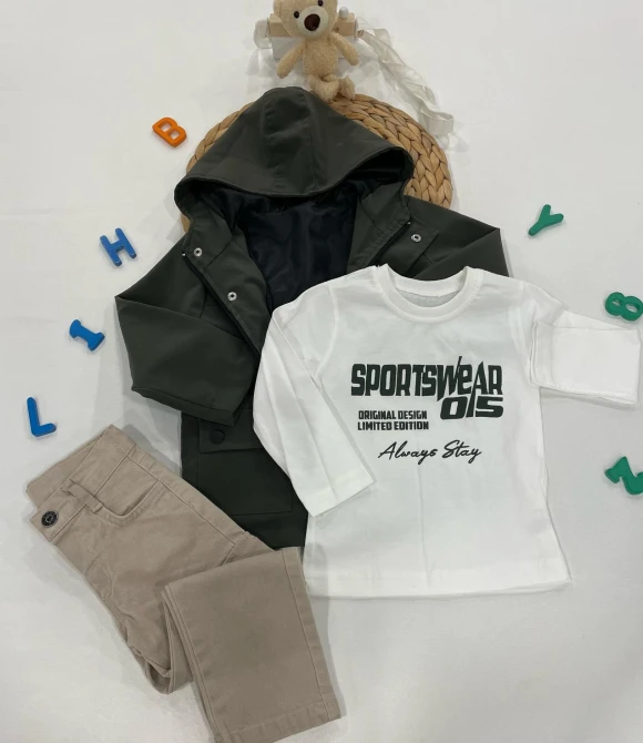 Yazlık mont, sweat, pantolon üçlü erkek takım 3508 - YEŞİL - 2 YAŞ