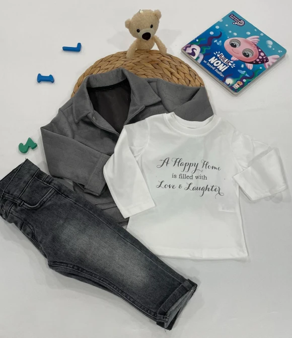 Yazlık mont, sweat, pantolon üçlü erkek takım 3489 - GRİ - 1 YAŞ