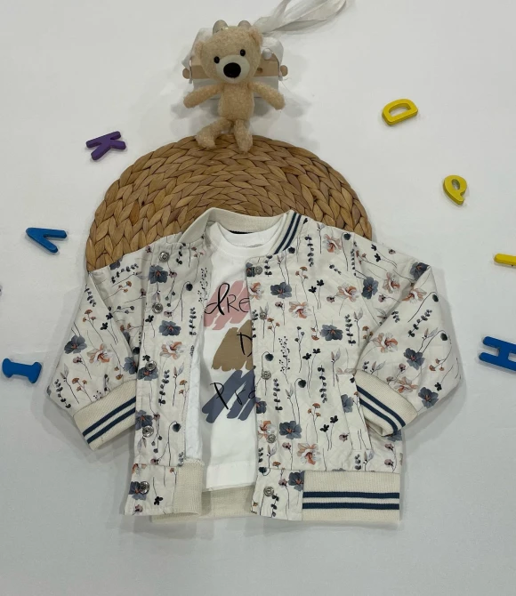 Kız Çocuk Mont, Sweat, Pantolon Üçlü Takım 3527 - MAVİ - 1 YAŞ