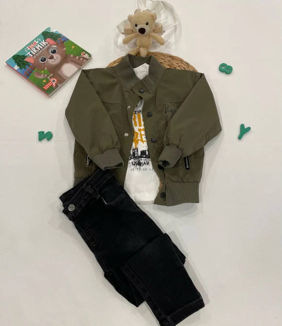Mont, Sweat, Pantolon Erkek Çocuk Üçlü Takım 3243 - YEŞİL - 7 YAŞ