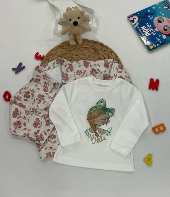 Kız Çocuk Mont, Sweat, Pantolon Üçlü Takım 3536 - PEMBE - 2 YAŞ