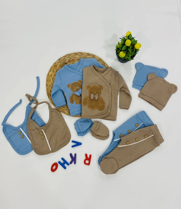 YENİDOĞAN ERKEK BEBEK BEŞLİ TAKIM 6116 - AÇIK KAHVE - 0/6 AY