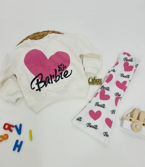 Barbie baskılı sweat ve tayt kız çocuk ikili takım 202457 - BEYAZ - 1/2 YAŞ