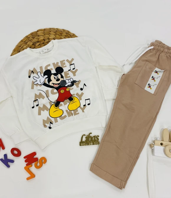 Bisiklet Yaka Sweatshirt ve Double Paça Alt Eşofman İkili Takım 202471 - BEYAZ - 2/3 YAŞ