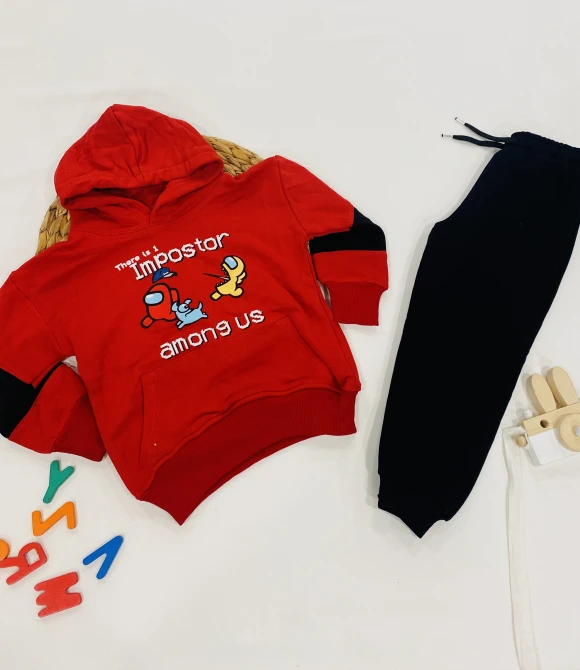 Kapüşonlu Sweatshirt ve Eşofman Alt ikili takım 202482 - KIRMIZI - 3/4 YAŞ